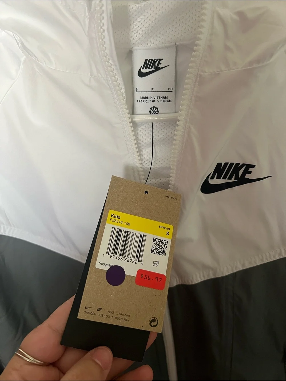 Nike White and Black Colorblock Hooded Windbreaker